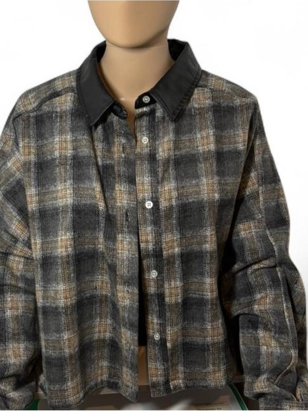 Wildfox Plaid Button-Up Jacket in Black, Gray, Brown